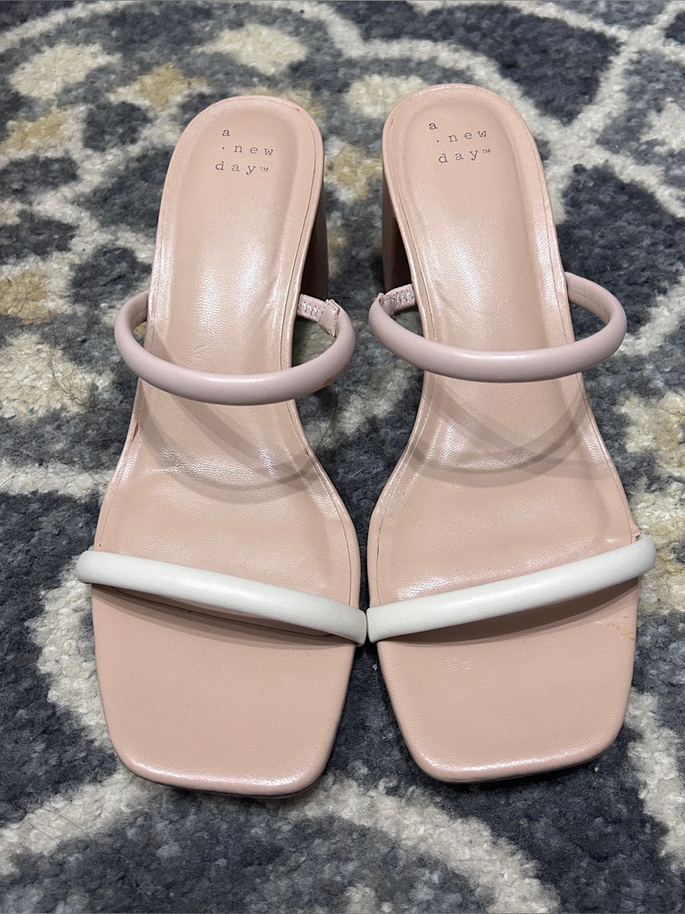 a new day Pink Slide Heels with White Strap Accent